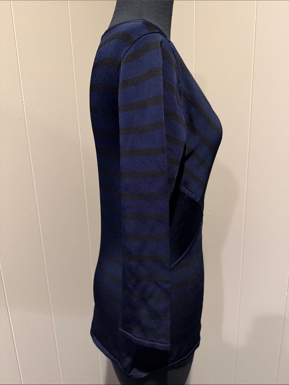 B44 White House Black Market Women’s Small Navy & Black Striped Wrap Tunic - Picture 2 of 8